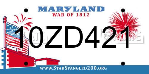 10ZD421 Maryland License Plate