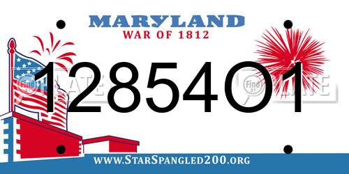 12854O1 Maryland License Plate