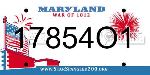 17854O1 Maryland License Plate