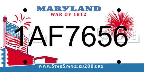 1AF7656 Maryland License Plate