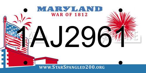 1AJ2961 Maryland License Plate