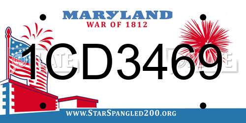 1CD3469 Maryland License Plate