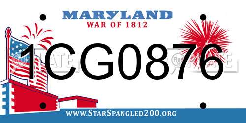 1CG0876 Maryland License Plate