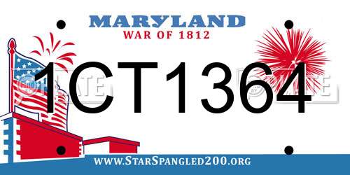 1CT1364 Maryland License Plate