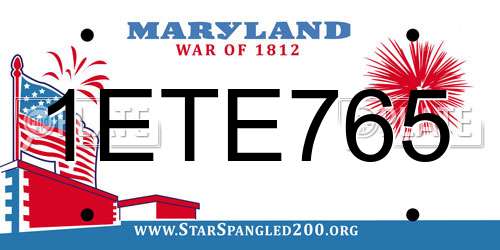 1ETE765 Maryland License Plate