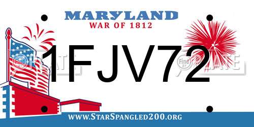 1FJV72 Maryland License Plate