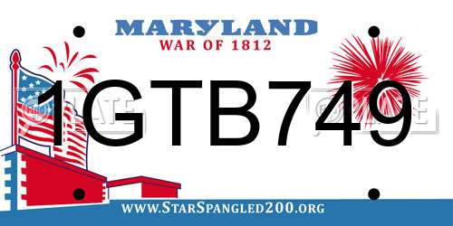 1GTB749 Maryland License Plate