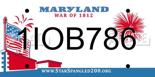 1IOB786 Maryland License Plate