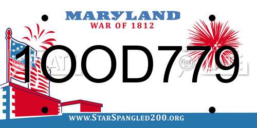 1OOD779 Maryland License Plate
