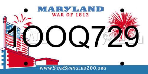 1OOQ729 Maryland License Plate