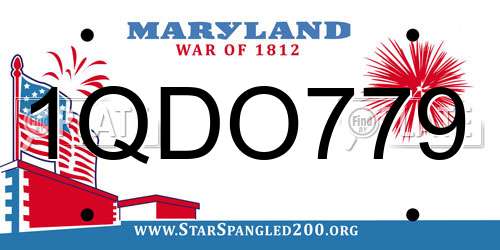 1QDO779 Maryland License Plate
