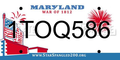 1TOQ586 Maryland License Plate