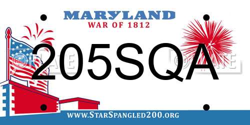 205SQA Maryland License Plate