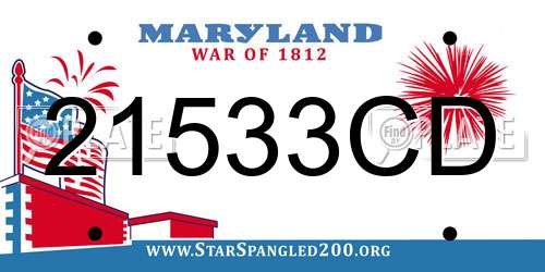 21533CD Maryland License Plate