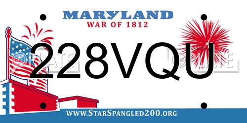 228VQU Maryland License Plate