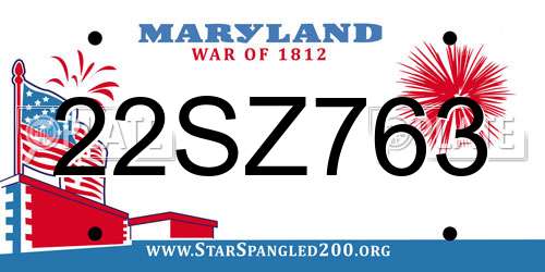 22SZ763 Maryland License Plate