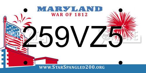 259VZ5 Maryland License Plate