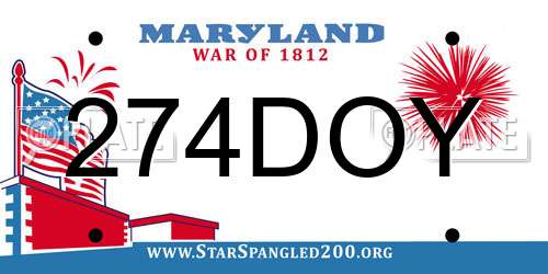 274DOY Maryland License Plate