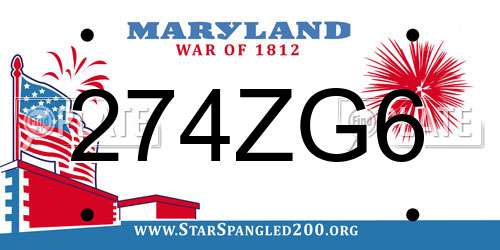 274ZG6 Maryland License Plate