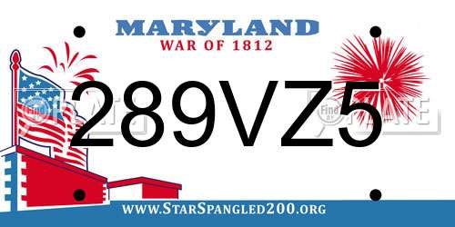 289VZ5 Maryland License Plate