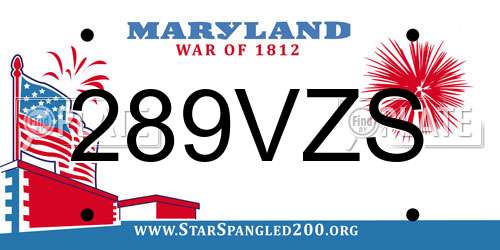 289VZS Maryland License Plate