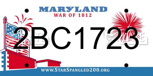 2BC1723 Maryland License Plate