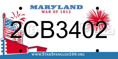 2CB3402 Maryland License Plate