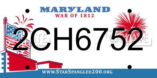2CH6752 Maryland License Plate