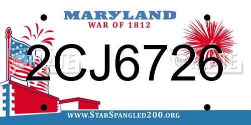 2CJ6726 Maryland License Plate
