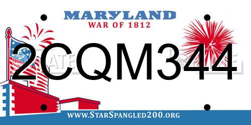 2CQM344 Maryland License Plate
