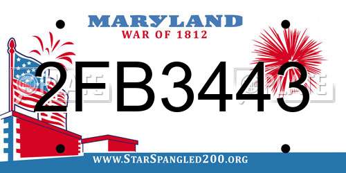 2FB3443 Maryland License Plate