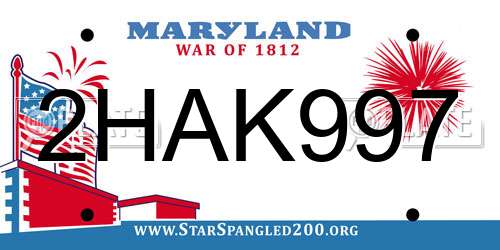 2HAK997 Maryland License Plate
