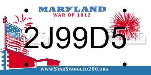 2J99D5 Maryland License Plate