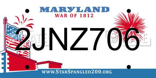 2JNZ706 Maryland License Plate