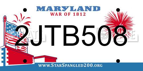 2JTB508 Maryland License Plate