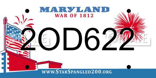 2OD622 Maryland License Plate