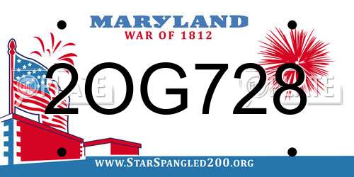 2OG728 Maryland License Plate