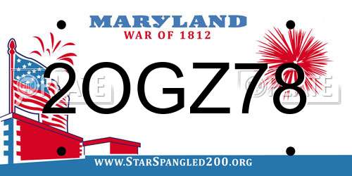 2OGZ78 Maryland License Plate