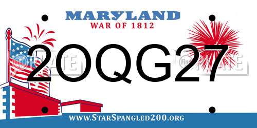 2OQG27 Maryland License Plate