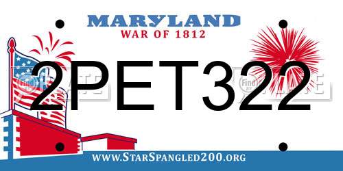 2PET322 Maryland License Plate
