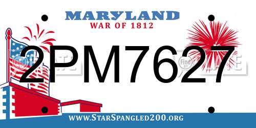 2PM7627 Maryland License Plate