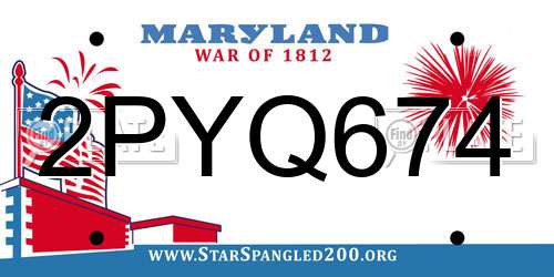 2PYQ674 Maryland License Plate