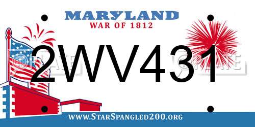 2WV431 Maryland License Plate