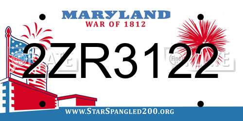 2ZR3122 Maryland License Plate