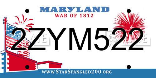 2ZYM522 Maryland License Plate