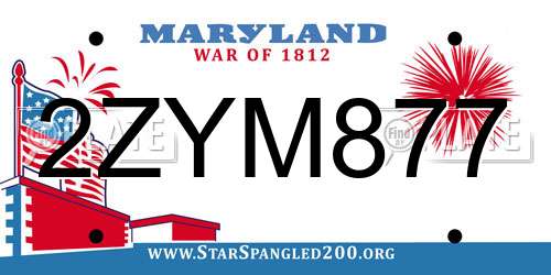 2ZYM877 Maryland License Plate