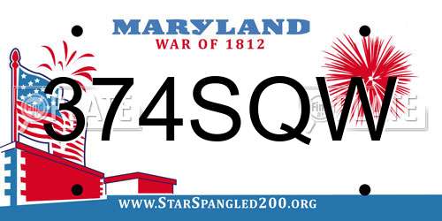 374SQW Maryland License Plate