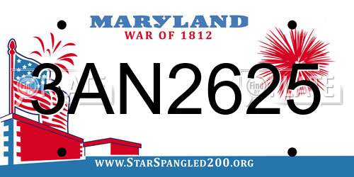 3AN2625 Maryland License Plate