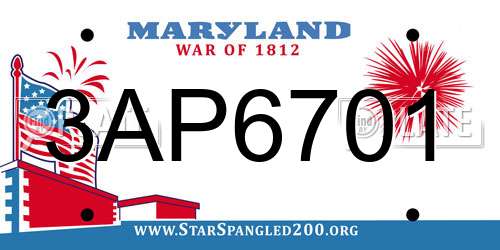 3AP6701 Maryland License Plate