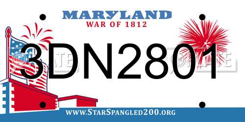 3DN2801 Maryland License Plate